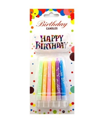 Свічки для торту Великі товсті Кольорові + Напис Happy Birthday (12 шт) JY-1058notes фото