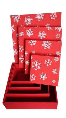 Набір подарункових коробок "Новий рік червона сніжинки" (4 шт.) двосторонній картон (h-9) kor-NGKS-h9 фото