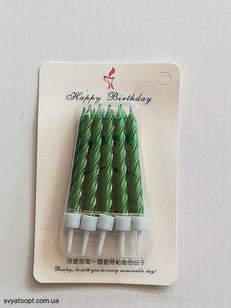 Свічки для торту спіраль металік зелені 2907 фото