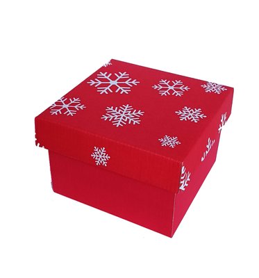 Подарочная коробка двусторонний картон "Новый год красная снежинки" (15х15х9) kor-NGKS-15-9 фото