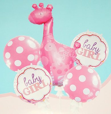 Набір кульок фольгованих Жираф Baby girl (рожевий) 5 шт (Китай) (в індив. упаковці) TZ-G5005 фото
