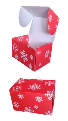 Подарункова коробка самозбірна маленька "Новий рік червона сніжинки" (16х11х10) двосторонній картон korS-NGKS-16 фото