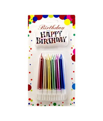 Свечи для торта Большие толстые Ассорти металлик + Надпись Happy Birthday (12 шт) JY-1058assorti фото