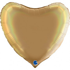 Фольга серце 36" Голографічний платиновий Шампанське (Grabo) 360P05RHCH фото