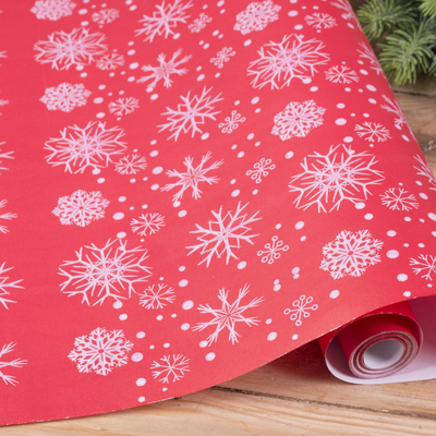 Бумага подарочная новогодняя "Снежинки на красном" 70см*10м 3832-119 фото