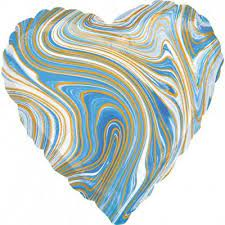 Фольга Китай серце 18" Блакитний мрамор" Т-18102 фото