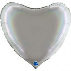 Фольга сердце 36" Голографический платиновый Серебряный (Grabo) 360P01RHPU фото