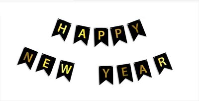 Гирлянда буквы Happy New Year золото на черном 6771 фото