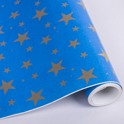 Бумага подарочная новогодняя "Звезды на синем" 70см*10м 3832-20 фото