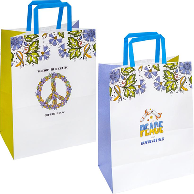 Подарунковий пакет "Крафт білий Peace for Ukraine" 25х15х34.5 см (1 штука) GB253415-34 фото