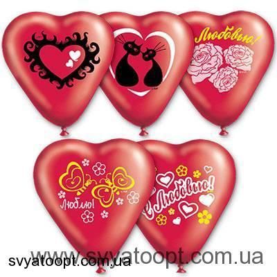 Шары-сердца Gemar 10" CR (с рисунками красное двухцветное микс) (100 шт) 1105-0120 фото