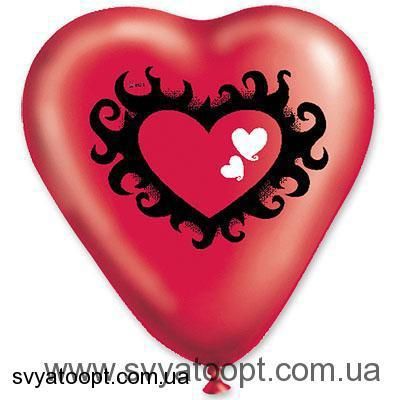 Шары-сердца Gemar 10" CR (с рисунками красное двухцветное микс) (100 шт) 1105-0120 фото