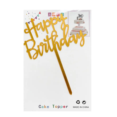 Топер для торту золото "Happy Birthday",15*10 см top27-6g фото