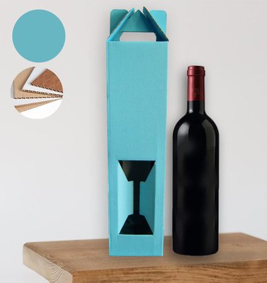 Подарункова коробка для пляшки "Блакитна" (двосторонній картон 35х9 см) korbblue фото