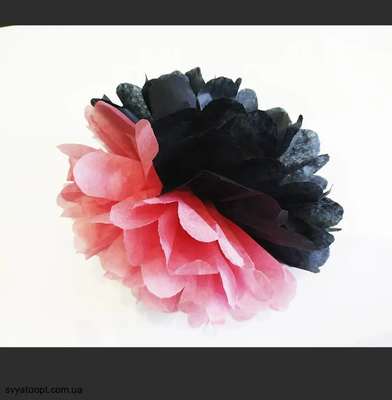 Помпон двухцветный чёрно-коралловый 35 см 2769 фото