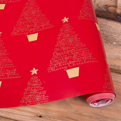 Бумага подарочная новогодняя "Стильная елка на красном" 70см*10м 3832-143 фото