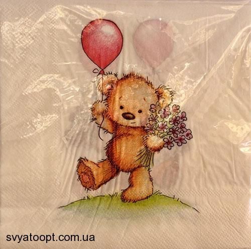 Серветки "Ведмедик с кулькою" (33х33) (15 штук) 3900 фото
