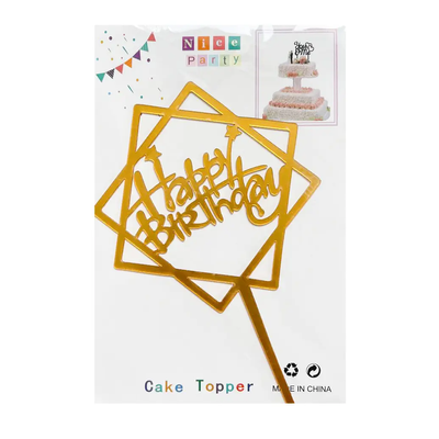 Топер для торту золото "Happy Birthday ромб",15*10 см top27-9g фото
