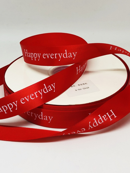 Атласна стрічка 2,5 см (Happy everyday червона) велике намотування 92м 6058 фото