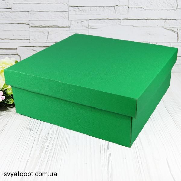 Подарункова коробка двосторонній картон "зелена" (25х25х9) 6090 фото