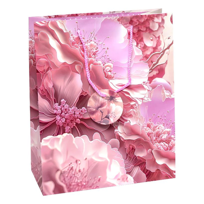 Подарунковий пакет "Рожеві квіти" 26х32х12 см (1 штука) GB23143 фото