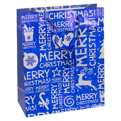 Подарочный пакет "Merry Christmas синий фон" 26х32х12 см (1 штука) GB-21379 фото