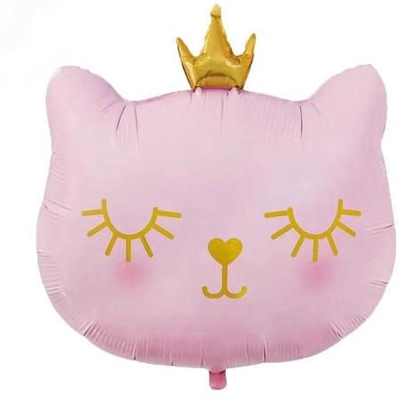 Фольгированная фигура "Большая Кошка розовая с короной в инд. уп." HF-12 фото