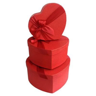 Набір подарункових коробок у формі Серця з червоним бантиком (3 шт/компл.) 73-3302 фото