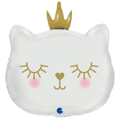 Фольгована фігура велика Кішечка з короною Біла (Grabo) 3207-3326 фото