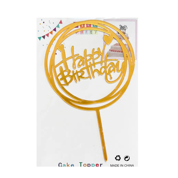 Топер для торту золото "Happy Birthday коло,серця",15*10 см top27-8g фото