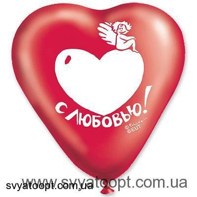 Шары-сердца Gemar 10" CR (с рисунками красное микс) (100 шт) 1105-0019 фото