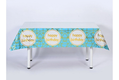 Детская скатерть на стол "Happy Birthday голубая геометрия" (137*183) 15698 фото