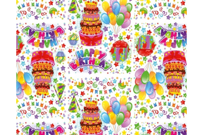 Пакувальний подарунковий папір "Торт та подарунки happy birthday" (25л) papir-51 фото