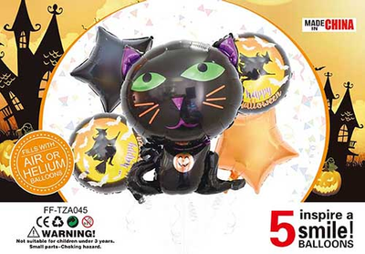 Набір фольгованих кульок "Чорний кіт Halloween" (Китай) (в індив. упаковці) FF-TAZ045 фото