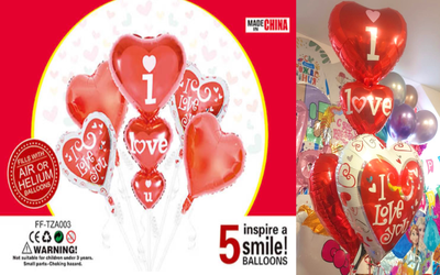 Набір кульок фольгованих I Love you 5 шт (Китай) (в індив. упаковці) FF-TAZ003 фото