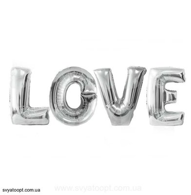 Фольгована фігура літери "LOVE" Набір букв (Срібло, 4 букв, 80 см) 3327 фото
