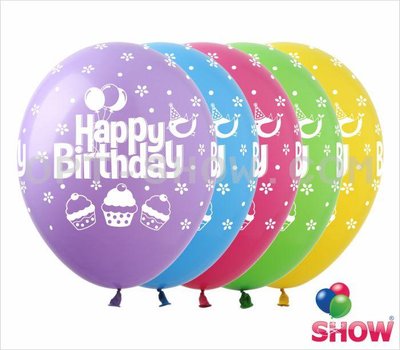 Кульки ТМ Show (5 ст.) 12" (Happy Birthday Кексики) (100 шт.) SDR-50 фото
