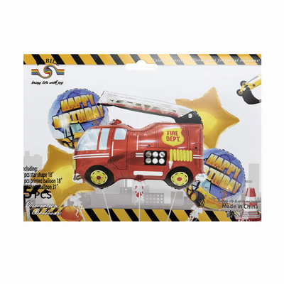 Набір кульок фольгованих Пожежна машина 5 шт (Китай) (в індив. упаковці) 9214 фото