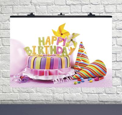 Плакат на день народження Happy Birthday торт рожевий фон 75х120 см 6008-0026 фото