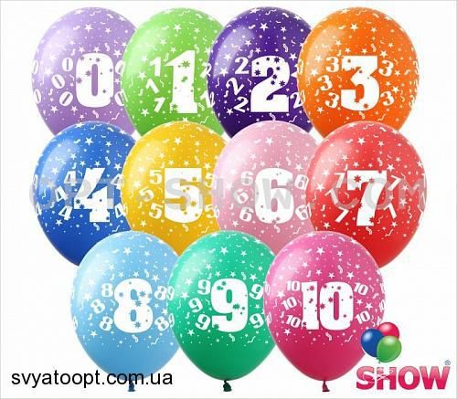 Кульки ТМ Show (5 ст.) 12" (Цифри Мікс) (100 шт.) SDR-16 фото