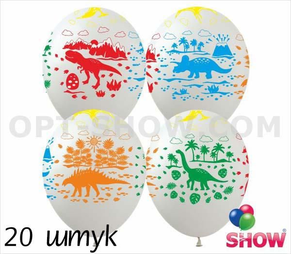 Кульки (20 шт.) ТМ Show (5 ст.) 12" (Динозаври на білих кульках) DM-3-20 фото