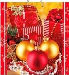 Подарунковий пакет "Новорічні прикраси Червоні" 15х16х7,5 см pak-05 фото