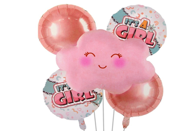 Набор шариков фольгированных "Розовая тучка it`s a girl" 5шт. (Китай) (в инд. упаковке) 5-83282 фото
