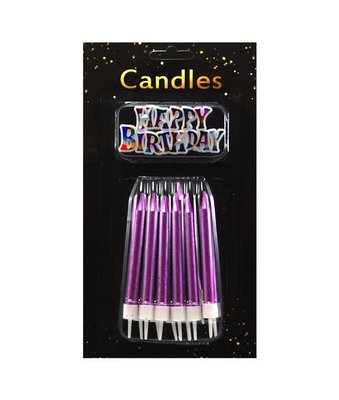 Свічки для торту Великі товсті Фуксія металік + Напис Happy Birthday (12 шт) JY-1058fuchsia фото