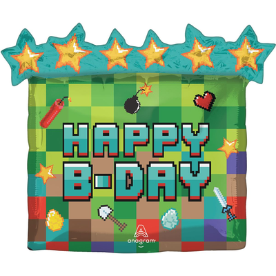 Фольгована кулька "Happy b-day піксельна вечірка" Anagram (інд. уп) 3207-3608 фото
