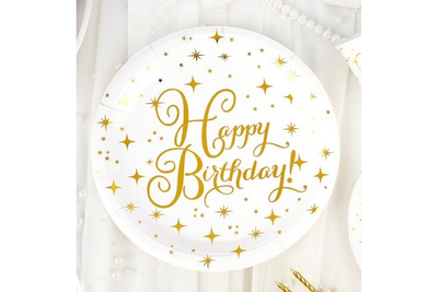 Тарелки "Happy Birthday золото на белом" (23 см)(10шт-уп) 15000 фото