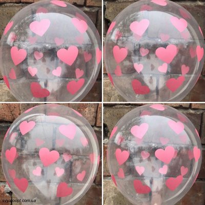 Шары Прошар 12" (Сердца розовые кристалл) (100 шт) 101-78 фото