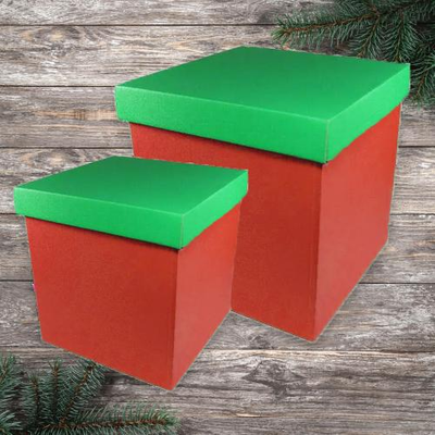 Набір новорічних коробок для подарунків "№1 зелено-червоні" (2 шт) nabirng1 фото