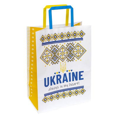 Подарочный пакет "Крафт белый Ukraine" 25х15х34,5 см (1 штука) GB253415-42 фото