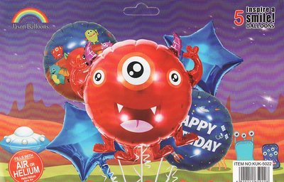 Набір кульок фольгованих "Монстр червоний КРУГЛИЙ" 5шт. (Китай) (в індив. упаковці) 9237 фото